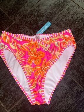 Popvil Bright tropical Bikini Bottoms with Pink & Orange floral Print